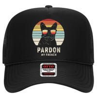 Vintage Retro Pardon My French Frenchie Bulldog Dog High Crown Mesh Back Trucker Hat