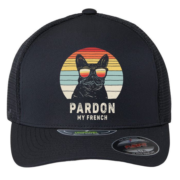 Vintage Retro Pardon My French Frenchie Bulldog Dog Flexfit Unipanel Trucker Cap