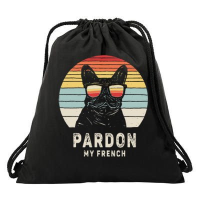 Vintage Retro Pardon My French Frenchie Bulldog Dog Drawstring Bag