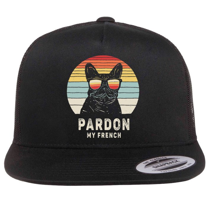 Vintage Retro Pardon My French Frenchie Bulldog Dog Flat Bill Trucker Hat