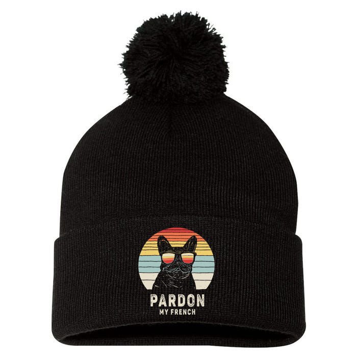 Vintage Retro Pardon My French Frenchie Bulldog Dog Pom Pom 12in Knit Beanie