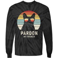 Vintage Retro Pardon My French Frenchie Bulldog Dog Tie-Dye Long Sleeve Shirt