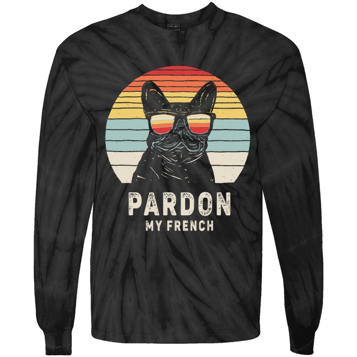 Vintage Retro Pardon My French Frenchie Bulldog Dog Tie-Dye Long Sleeve Shirt