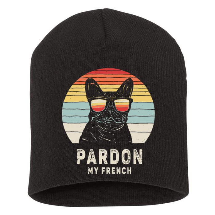 Vintage Retro Pardon My French Frenchie Bulldog Dog Short Acrylic Beanie