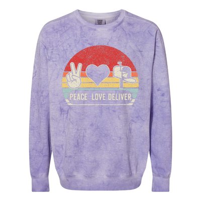 Vintage Retro Peace Love Deliver Post Box Cute Postal Worker Colorblast Crewneck Sweatshirt