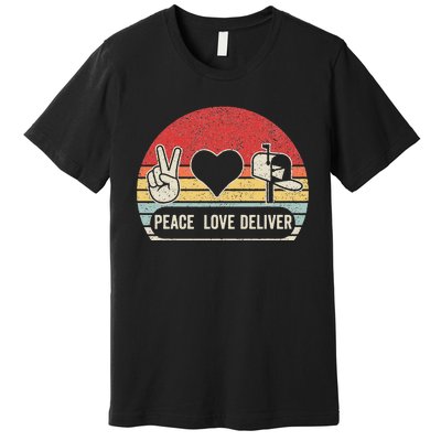 Vintage Retro Peace Love Deliver Post Box Cute Postal Worker Premium T-Shirt