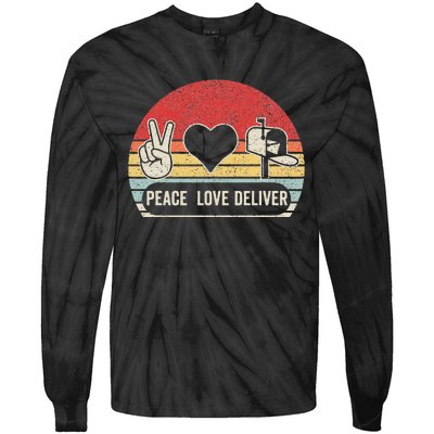 Vintage Retro Peace Love Deliver Post Box Cute Postal Worker Tie-Dye Long Sleeve Shirt