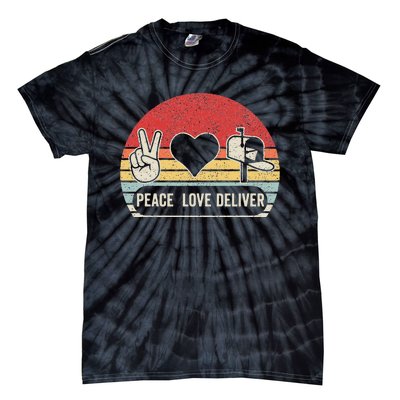 Vintage Retro Peace Love Deliver Post Box Cute Postal Worker Tie-Dye T-Shirt