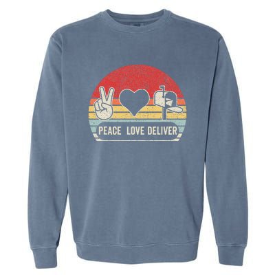 Vintage Retro Peace Love Deliver Post Box Cute Postal Worker Garment-Dyed Sweatshirt