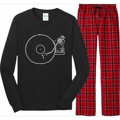 Vinyl Record Player Sketch Drawing Gift Long Sleeve Pajama Set