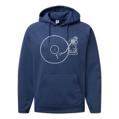 Vinyl Record Player Sketch Drawing Gift Performance Fleece Hoodie