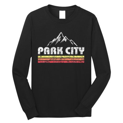 Vintage Retro Park City Utah Mountain Faded Bars Ski Sports Long Sleeve Shirt