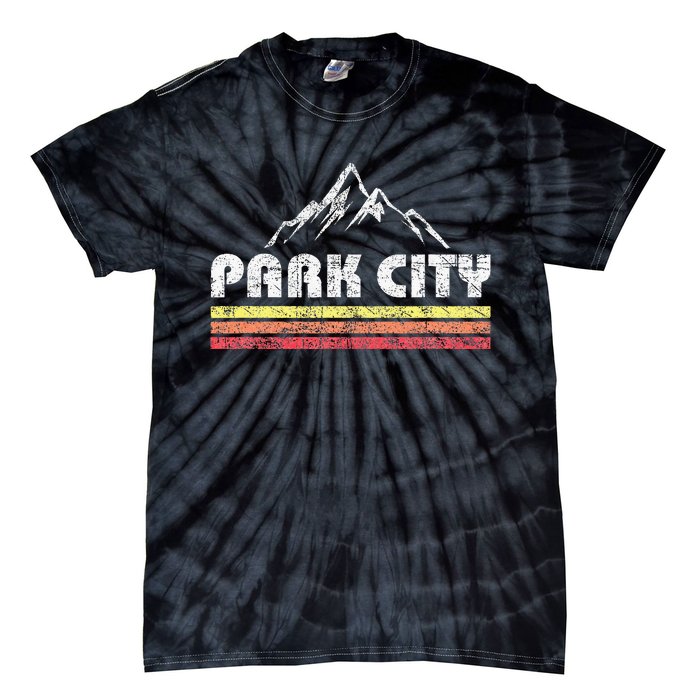 Vintage Retro Park City Utah Mountain Faded Bars Ski Sports Tie-Dye T-Shirt