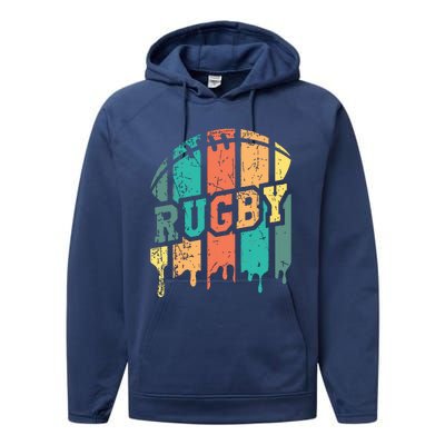 Vintage Retro Rugby Player Rugby Fan Rugby Coach Performance Fleece Hoodie