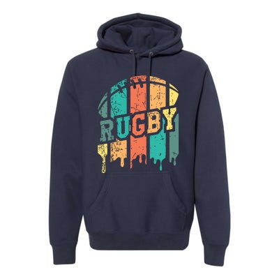 Vintage Retro Rugby Player Rugby Fan Rugby Coach Premium Hoodie