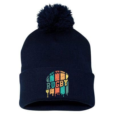 Vintage Retro Rugby Player Rugby Fan Rugby Coach Pom Pom 12in Knit Beanie