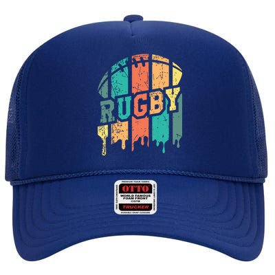 Vintage Retro Rugby Player Rugby Fan Rugby Coach High Crown Mesh Back Trucker Hat