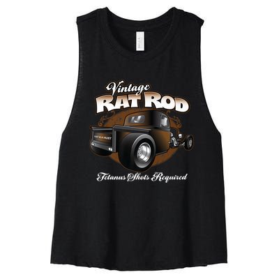 Vintage Rat Rod Pickup Truck Hot Rod Women's Racerback Cropped Tank