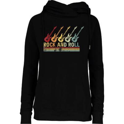 Vintage Retro Rock and Roll Guitar Music Womens Funnel Neck Pullover Hood