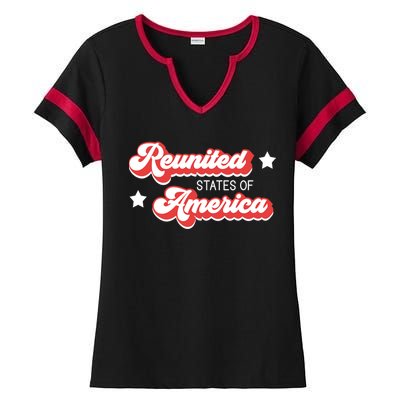 Vintage Retro Reunited States Of America Gift Ladies Halftime Notch Neck Tee