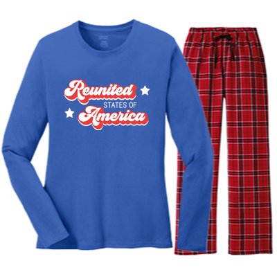 Vintage Retro Reunited States Of America Gift Women's Long Sleeve Flannel Pajama Set 