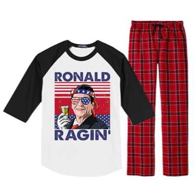 Vintage Ronald Ragin' Funny 4th Of July Drinking Presidents Raglan Sleeve Pajama Set