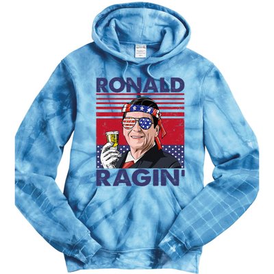 Vintage Ronald Ragin' Funny 4th Of July Drinking Presidents Tie Dye Hoodie