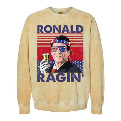 Vintage Ronald Ragin' Funny 4th Of July Drinking Presidents Colorblast Crewneck Sweatshirt