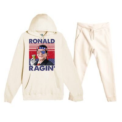 Vintage Ronald Ragin' Funny 4th Of July Drinking Presidents Premium Hooded Sweatsuit Set