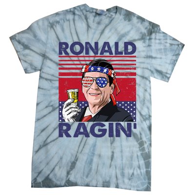 Vintage Ronald Ragin' Funny 4th Of July Drinking Presidents Tie-Dye T-Shirt