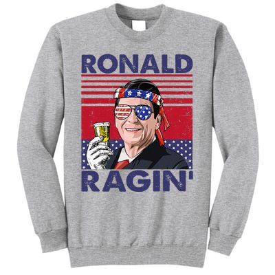 Vintage Ronald Ragin' Funny 4th Of July Drinking Presidents Tall Sweatshirt