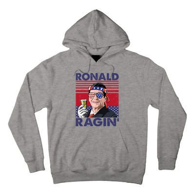 Vintage Ronald Ragin' Funny 4th Of July Drinking Presidents Tall Hoodie