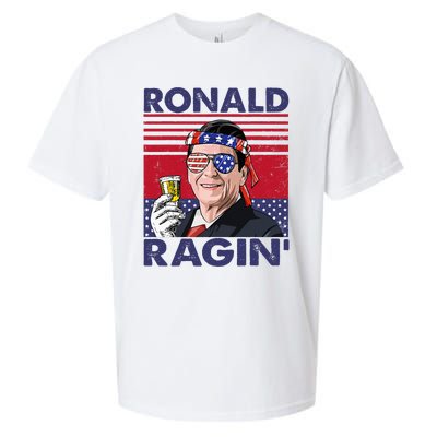 Vintage Ronald Ragin' Funny 4th Of July Drinking Presidents Sueded Cloud Jersey T-Shirt