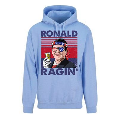 Vintage Ronald Ragin' Funny 4th Of July Drinking Presidents Unisex Surf Hoodie