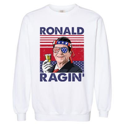 Vintage Ronald Ragin' Funny 4th Of July Drinking Presidents Garment-Dyed Sweatshirt