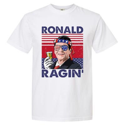 Vintage Ronald Ragin' Funny 4th Of July Drinking Presidents Garment-Dyed Heavyweight T-Shirt