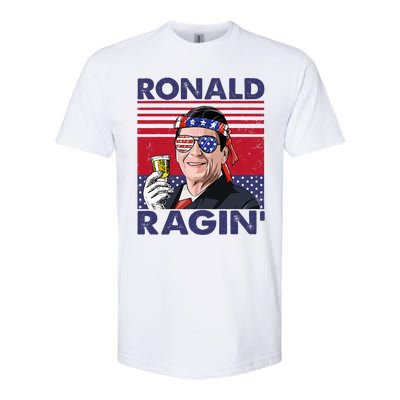 Vintage Ronald Ragin' Funny 4th Of July Drinking Presidents Softstyle CVC T-Shirt