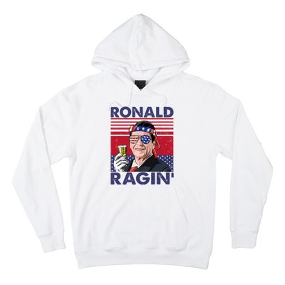 Vintage Ronald Ragin' Funny 4th Of July Drinking Presidents Hoodie