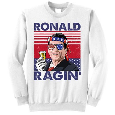 Vintage Ronald Ragin' Funny 4th Of July Drinking Presidents Sweatshirt