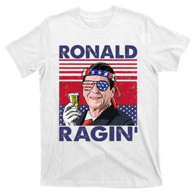 Vintage Ronald Ragin' Funny 4th Of July Drinking Presidents T-Shirt