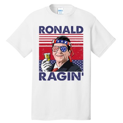 Vintage Ronald Ragin' Funny 4th Of July Drinking Presidents Tall T-Shirt