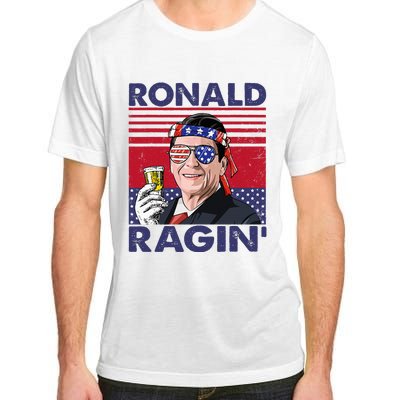 Vintage Ronald Ragin' Funny 4th Of July Drinking Presidents Adult ChromaSoft Performance T-Shirt