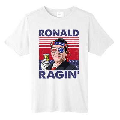 Vintage Ronald Ragin' Funny 4th Of July Drinking Presidents Tall Fusion ChromaSoft Performance T-Shirt