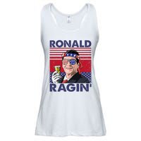 Vintage Ronald Ragin' Funny 4th Of July Drinking Presidents Ladies Essential Flowy Tank