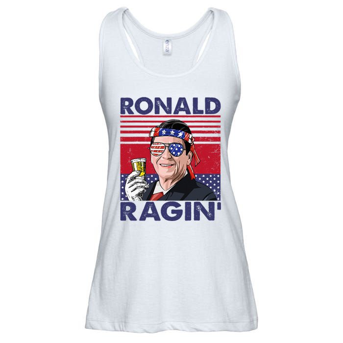 Vintage Ronald Ragin' Funny 4th Of July Drinking Presidents Ladies Essential Flowy Tank