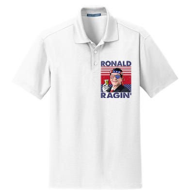 Vintage Ronald Ragin' Funny 4th Of July Drinking Presidents Dry Zone Grid Polo