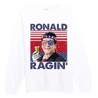 Vintage Ronald Ragin' Funny 4th Of July Drinking Presidents Premium Crewneck Sweatshirt