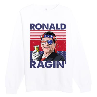 Vintage Ronald Ragin' Funny 4th Of July Drinking Presidents Premium Crewneck Sweatshirt