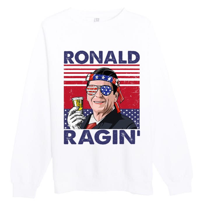 Vintage Ronald Ragin' Funny 4th Of July Drinking Presidents Premium Crewneck Sweatshirt