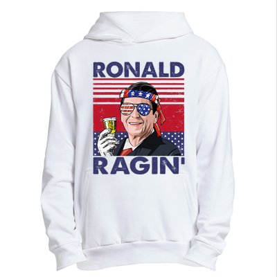 Vintage Ronald Ragin' Funny 4th Of July Drinking Presidents Urban Pullover Hoodie